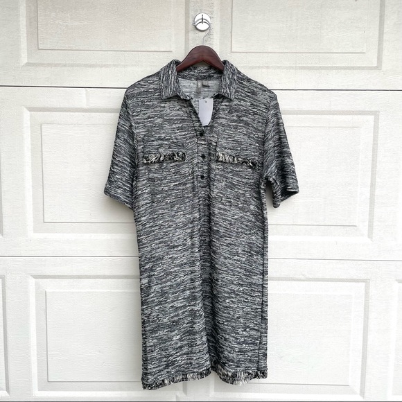 NWT ASOS Womens Dress Black White Tweed Shift Fringe Pockets 6 - Picture 2 of 9
